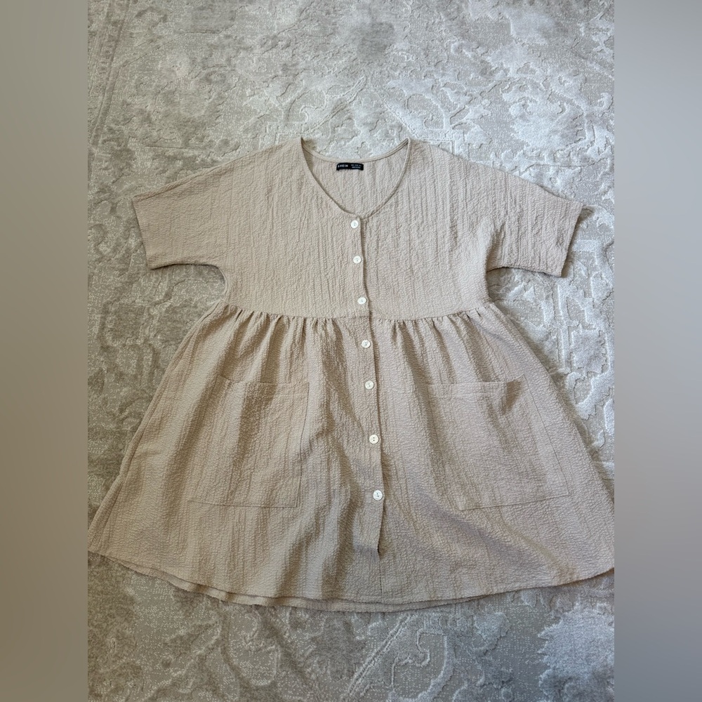 SHEIN Beige Button-Front Textured Smock Dress